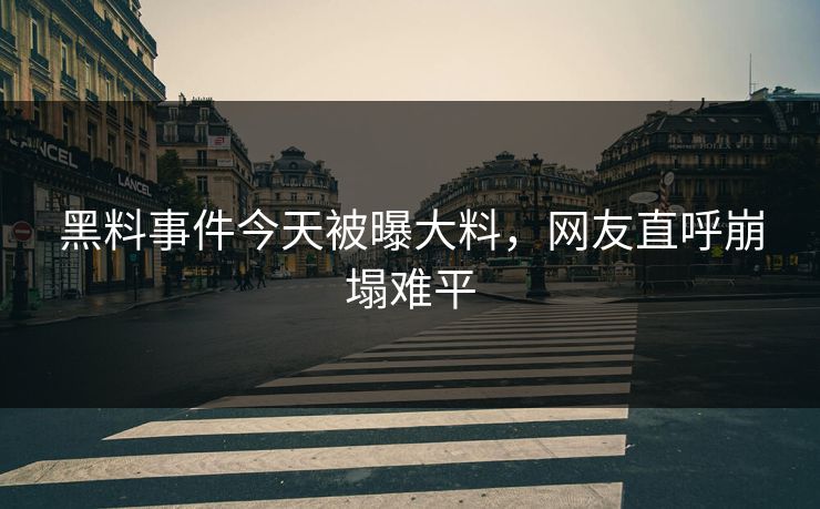 黑料事件今天被曝大料，网友直呼崩塌难平