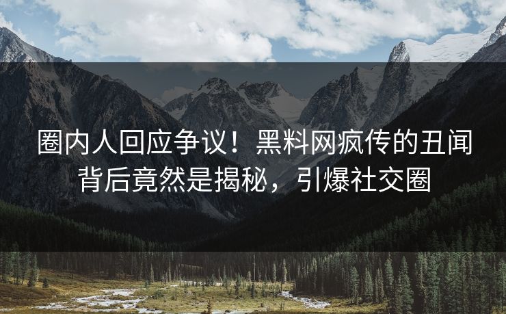 圈内人回应争议！黑料网疯传的丑闻背后竟然是揭秘，引爆社交圈