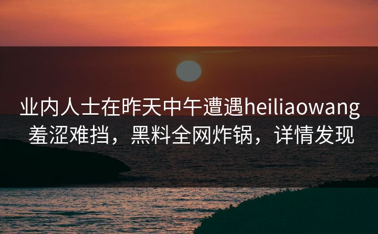 业内人士在昨天中午遭遇heiliaowang 羞涩难挡，黑料全网炸锅，详情发现