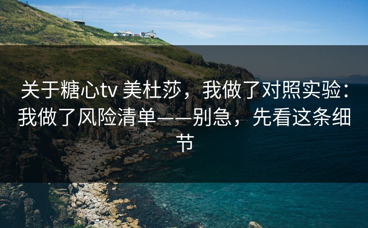 关于糖心tv 美杜莎，我做了对照实验：我做了风险清单——别急，先看这条细节