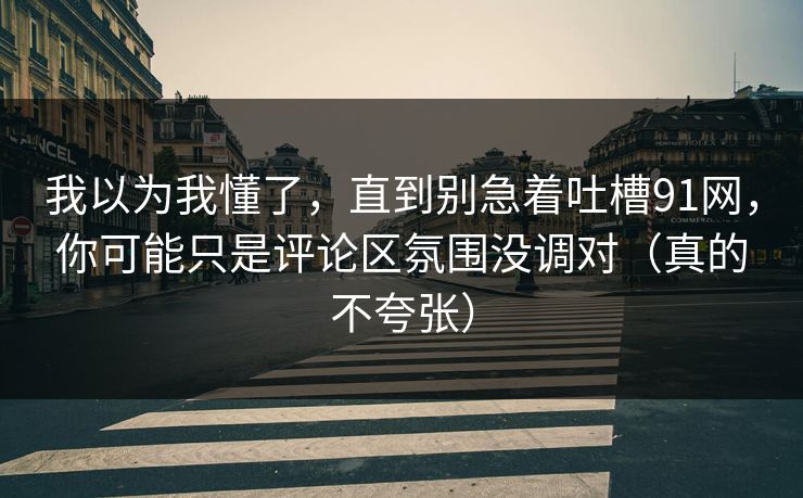 我以为我懂了,直到别急着吐槽91网,你可能只是评论区氛围没调对(真的不夸张) 我以为我懂了,直到别急着吐槽91网,你可能只是评论区氛围没调对(真的不夸张)